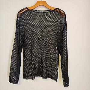 Unbranded Black Sheer Mesh Long Sleeve Top Size M Y2K Disco Grunge Goth